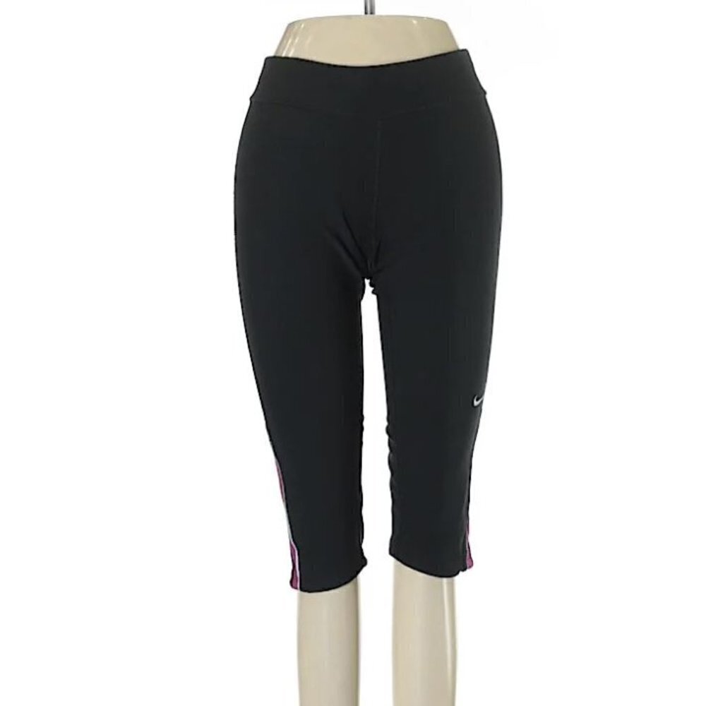 Nike Dri Fit Capri Knee Length Workout Legging Pants Black Pink Size XS
